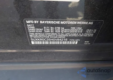 2017 BMW X5 xDrive35I from USA, damaged, VIN 5UXKR0C35H0V84216